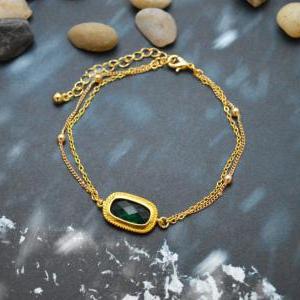 C-086 Emerald Bracelet, Gold Framed Bracelet,..