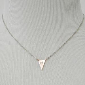 A-145 Hand Stamped Initial Leaf Necklace, Triangle..