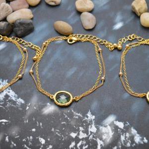 C-081 Peridot Bracelet, Gold Framed Bracelet,..