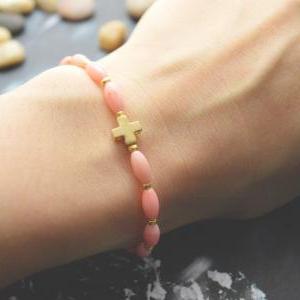 C-074 Rosary bracelet, Pink coral, ..