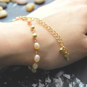 C-078 Rosary bracelet, White pearl ..