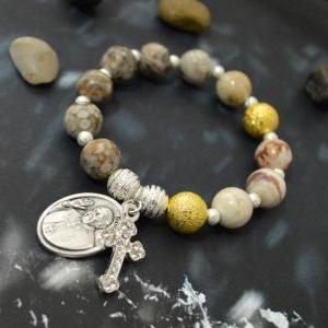 C-137 Rosary Bracelet, Stone Bracelet, Stretch..