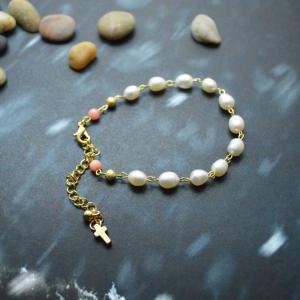C-077 Rosary Bracelet, White Pearl Bracelet, Stone..