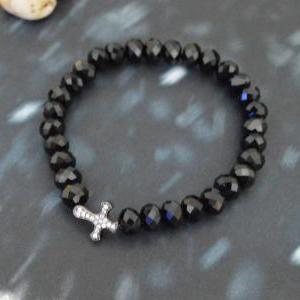 C-148 Rosary bracelet, Crystal, Bla..