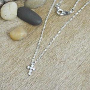 A-189 Cubic Cross Necklace, Zirconia, Simple..