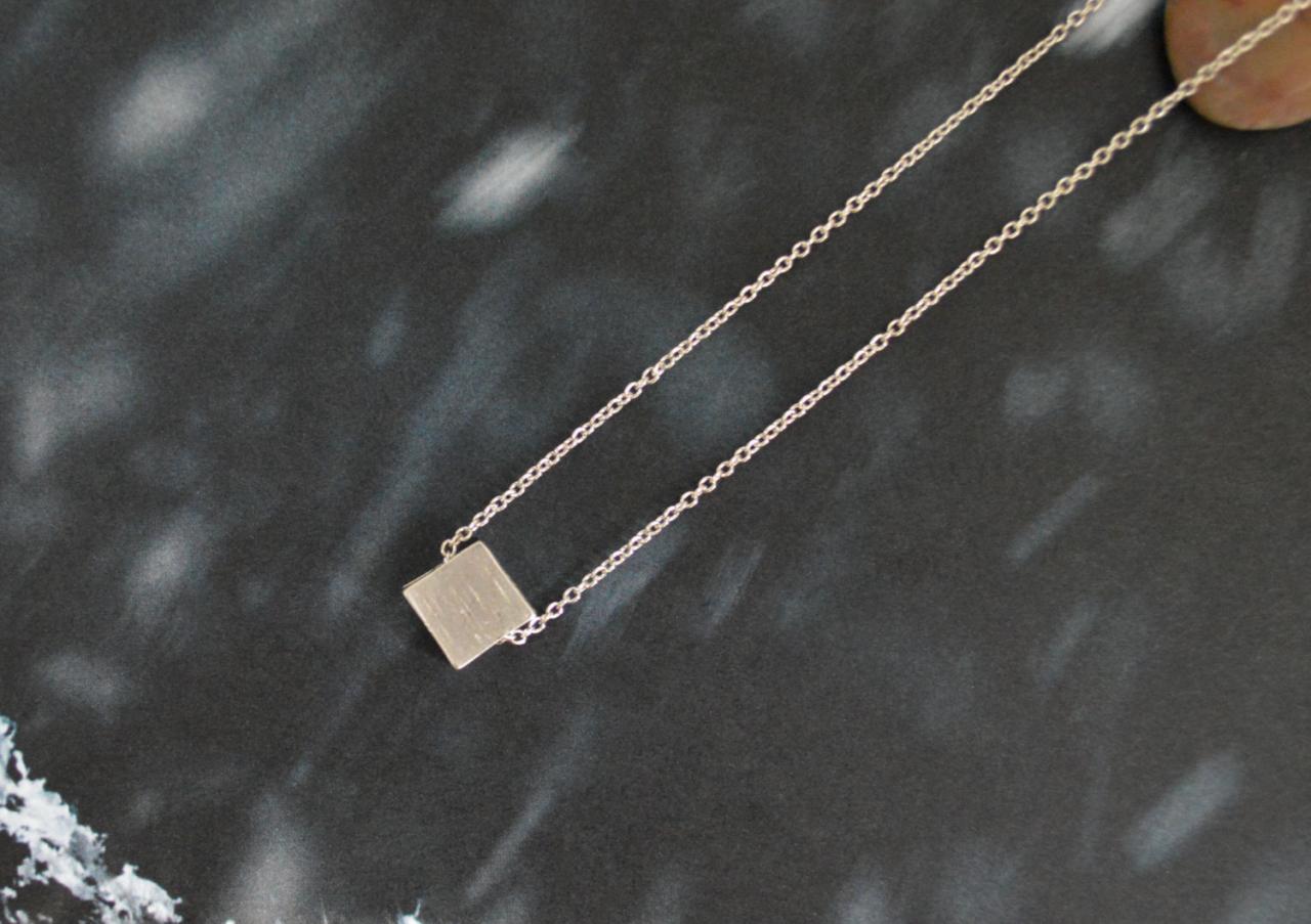Mini Silver Square, Simple Necklace, Modern Necklace, White Gold Rhodium Plated Chain/bridesmaid Gifts/everyday Jewelry/