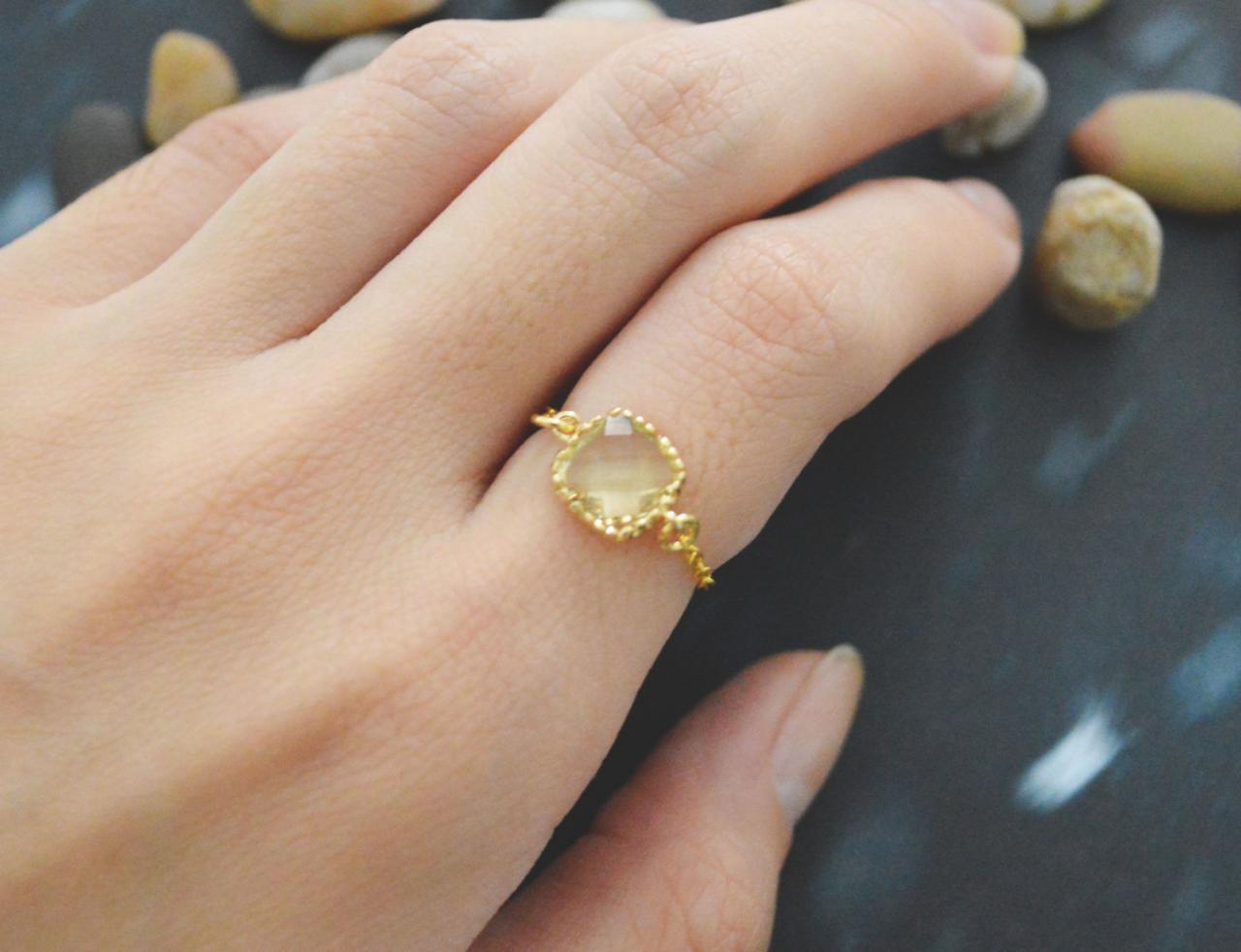 Chain ring, Lemon Square Glass ring, Gold Frame ring, Simple ring, Modern ring, Gold plated ring/Everyday/Gift/