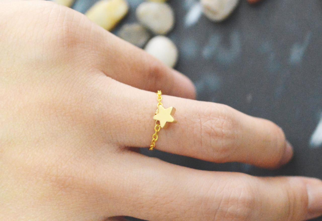 Chain Ring, Star Ring, Simple Ring, Modern Ring,pendant Ring, Gold Plated Ring/everyday/gift/