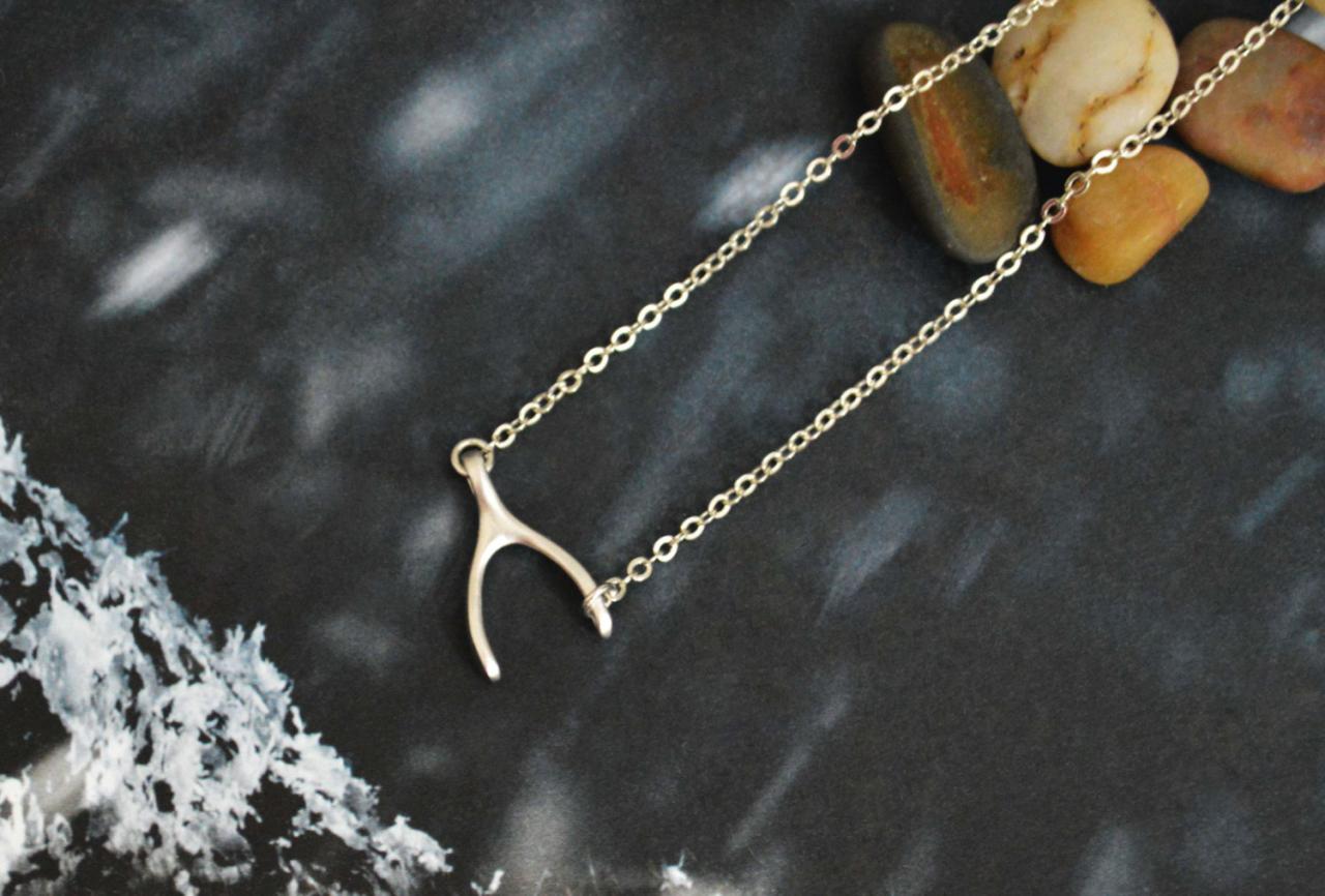 Wishbone necklace, Simple necklace, Wishbone necklace,White gold rhodium plated chain/Special gifts/Everyday jewelry/