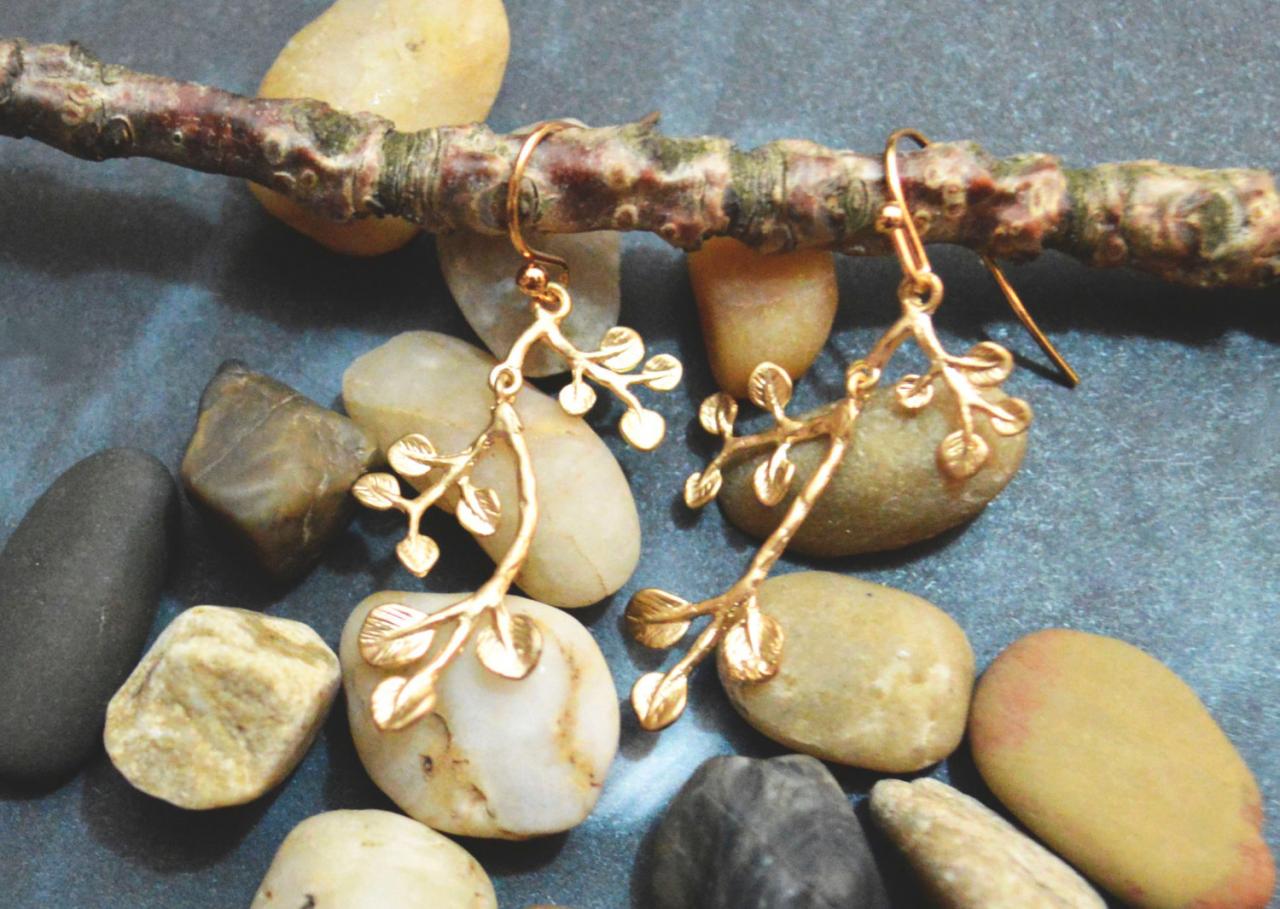 Sale10%) B-060 Pendant Earrings, Leaf Earrings, Branch Earrings, Gold Plated Earrings /bridesmaid Gifts/everyday Jewelry/