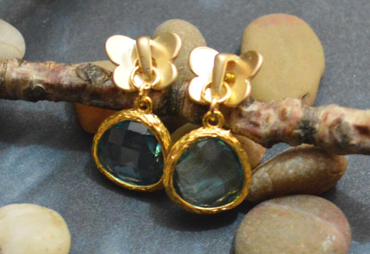 SALE10%) B-058 Pendant earrings, Butterfly earrings, Gemstone earrings, Gold plated earrings /Bridesmaid gifts/Everyday jewelry/