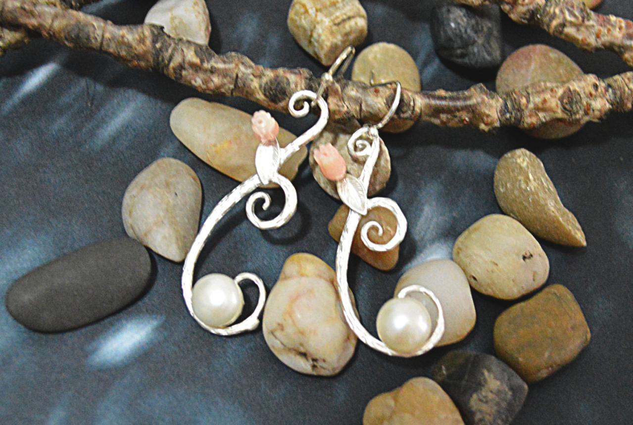 Sale10%) B-056pendant Earrings,pearl Earrings, Gemstone Earrings, Flower Earrings, Silver Plated Earrings/bridesmaid Gifts/everyday Jewelry/