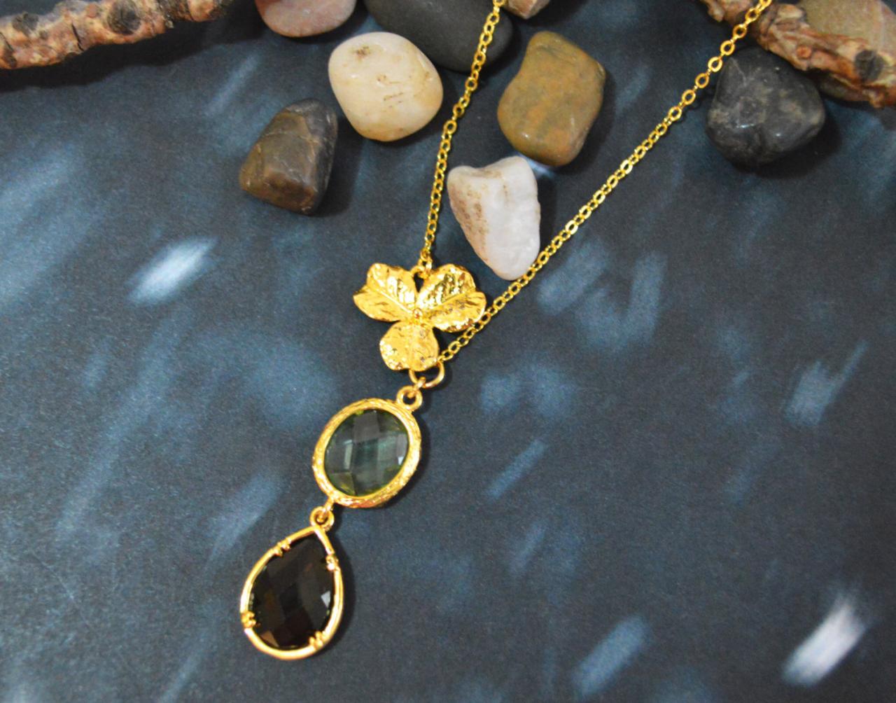 Flower Pendant Necklace, Morion Drop Necklace, Bezel Set Necklace, Gold Plated Necklace/bridesmaid Gifts/everyday Jewelry/