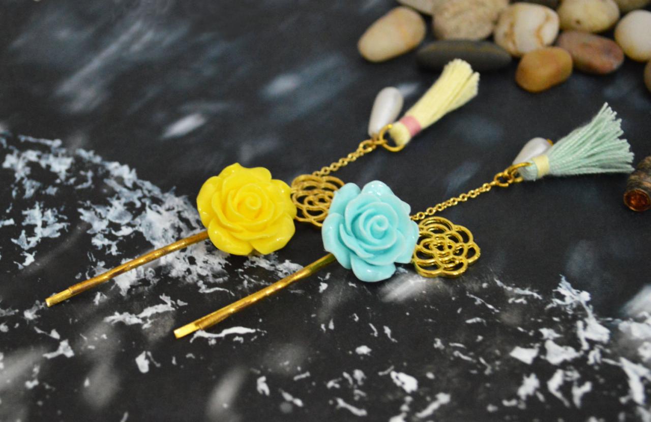 Sale10%) D-001 Cabochon Extension With Flower Pendant, Pearl & Tassel Hairpin, Gold Plated Hairpin/everyday Accessory/