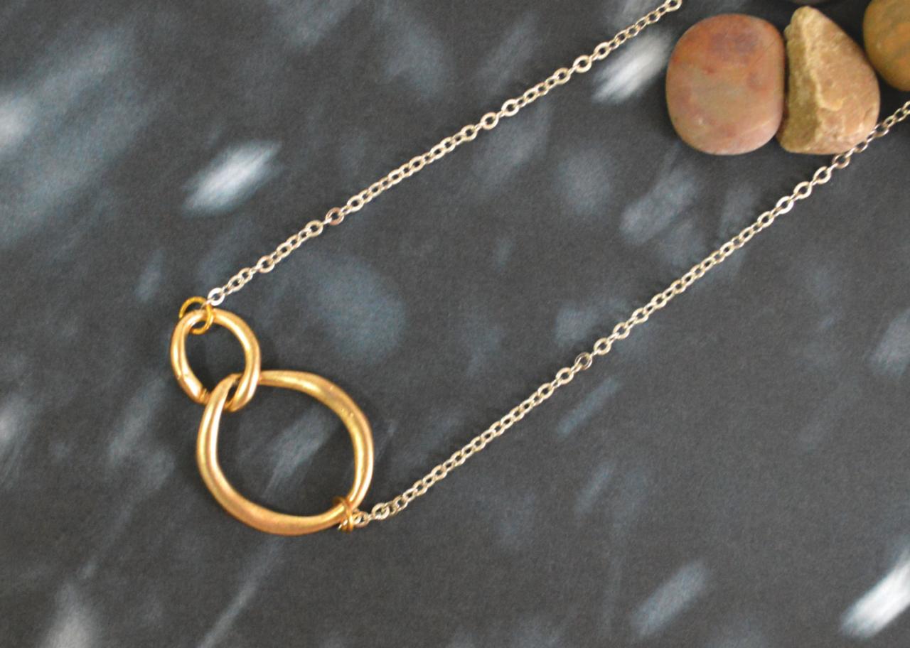 Interlocking Circle Necklace, Linked Ring Necklace, Two Circles Necklace, Rhodium Plated/bridesmaid Gifts/everyday Jewelry/