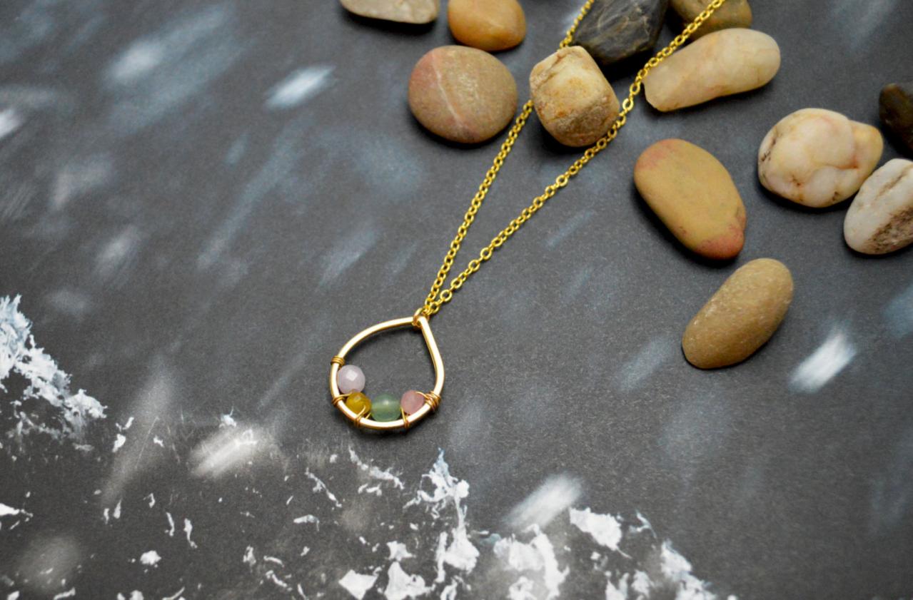 A-102 Open Drop Necklace, Gemstone Necklace, Jade Necklace, Simple Necklace, Modern Necklace, Gold Plated/bridesmaid/gifts/everyday Jewelry/