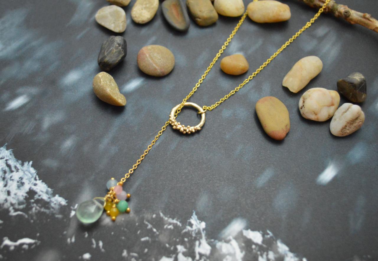 A-100 Dangle Drop Ring Necklace, Gemstone Necklace, Simple Necklace, Modern Necklace, Gold Plated Chain/bridesmaid/gifts/everyday Jewelry/