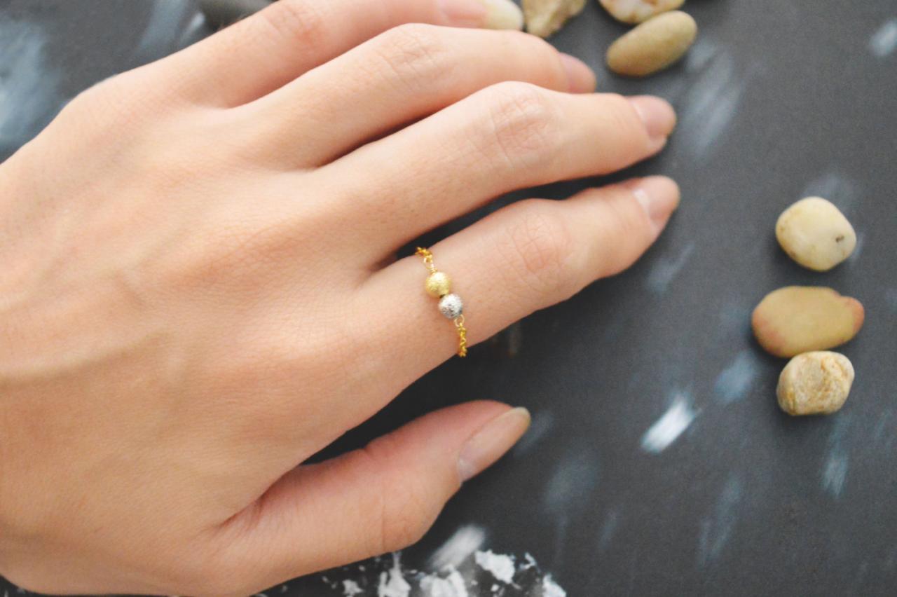E-021 Metal Bead Ring, Beads Ring, Chain Ring, Simple Ring, Modern Ring, Rhodium And Gold Plated Ring/everyday/gift/
