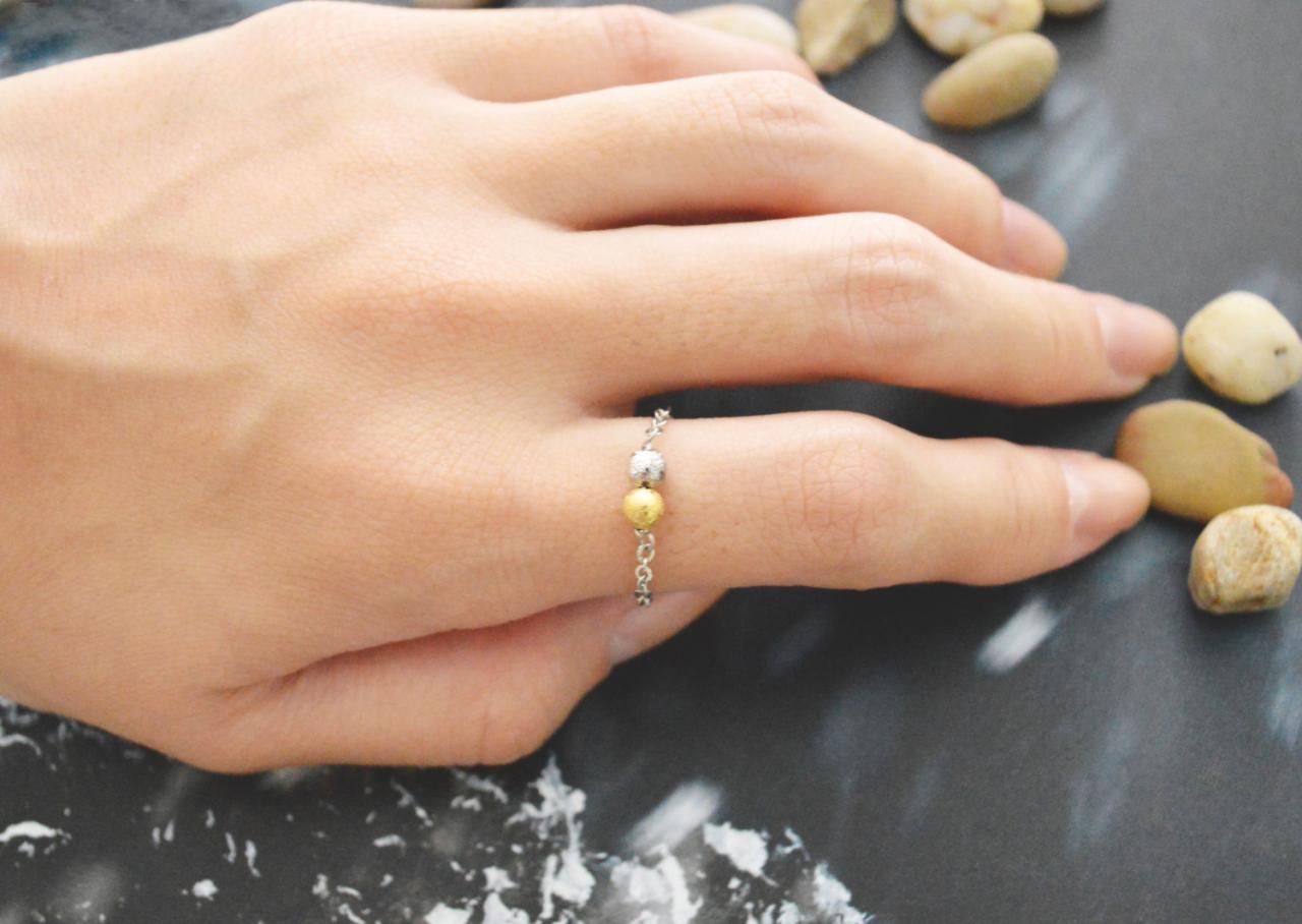 E-020 Metal Bead Ring, Beads Ring, Chain Ring, Simple Ring, Modern Ring, Rhodium Plated Ring/everyday/gift/