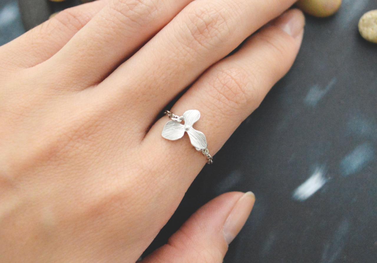 E-008 Orchid ring, Flower ring, Pendant ring, Chain ring, Simple ring, Modern ring, Silver plated ring/Everyday/Gift/