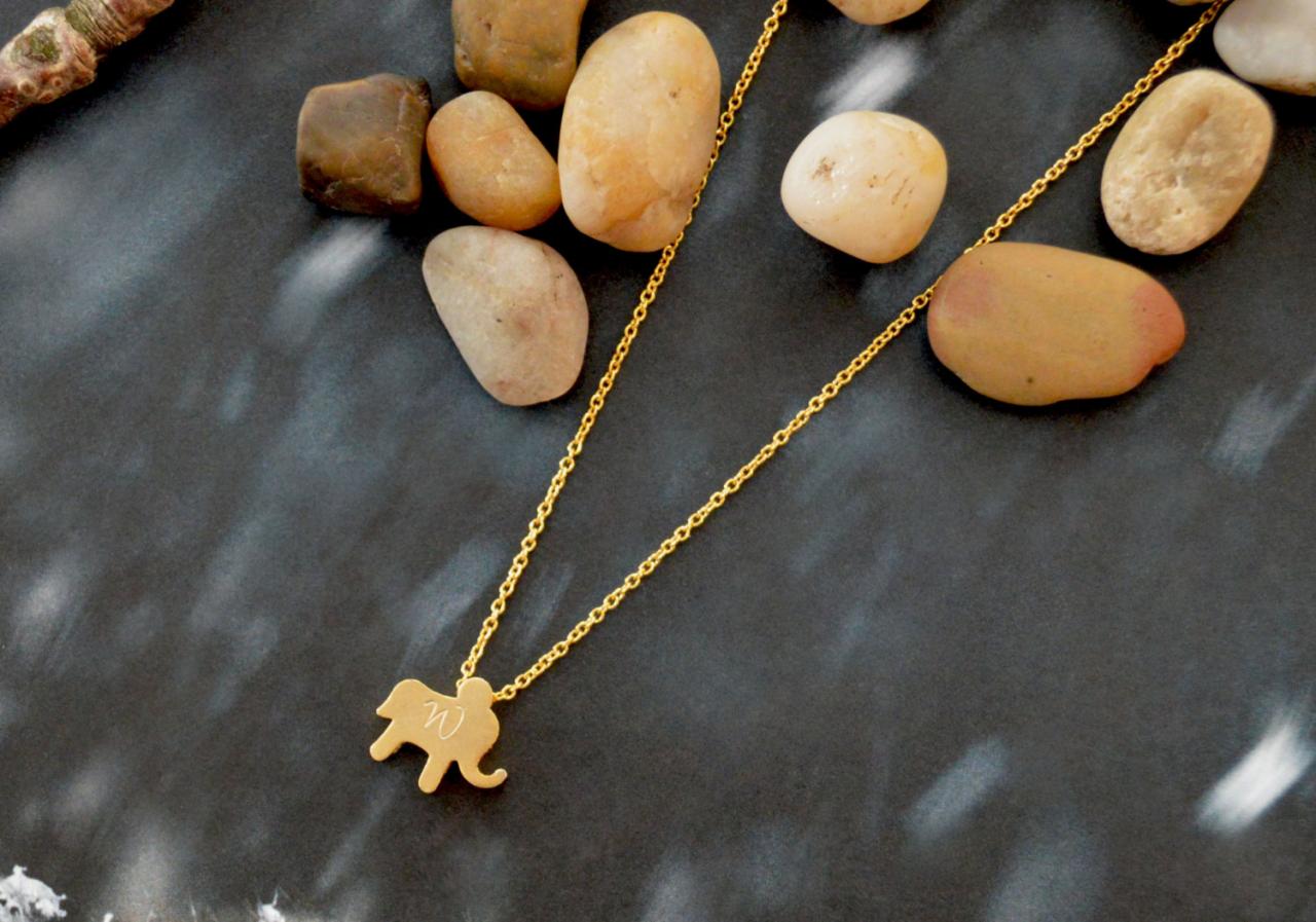 A-064 Personalized Initial Elephant Necklace, Animal Necklace, Simple Necklace, Gold Plated Chain/everyday Jewelry/special Gift/