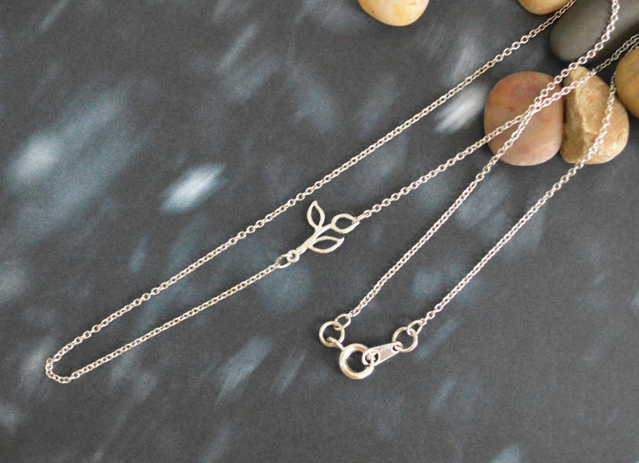 A-025 Sideways Necklace, Mini Silver Leaf, Simple Necklace, Modern Necklace, Silver Plated/bridesmaid Gifts/everyday Jewelry/