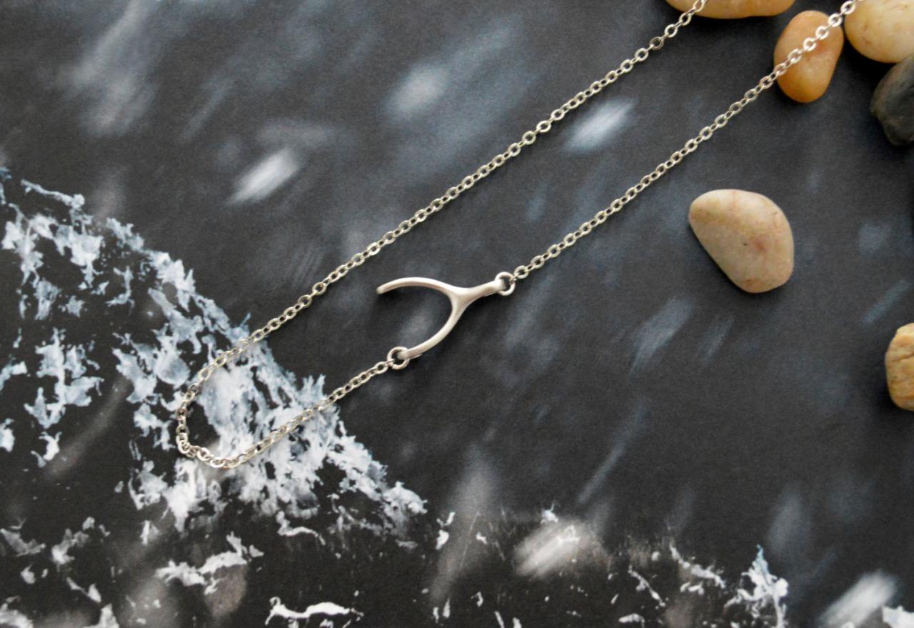 A-076 Sideways Wishbone Necklace, Unbalanced Necklace, Wishbone Necklace, Silver Plated /bridesmaid/gifts/everyday Jewelry/