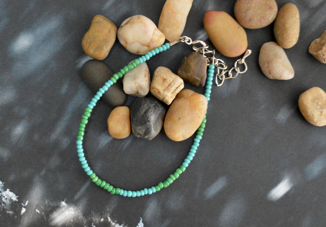 ) C-019 Beaded Bracelet, Seed Bead Bracelet, Green Bracelet, Simple Bracelet, Pattern Bracelet/everyday Jewelry/
