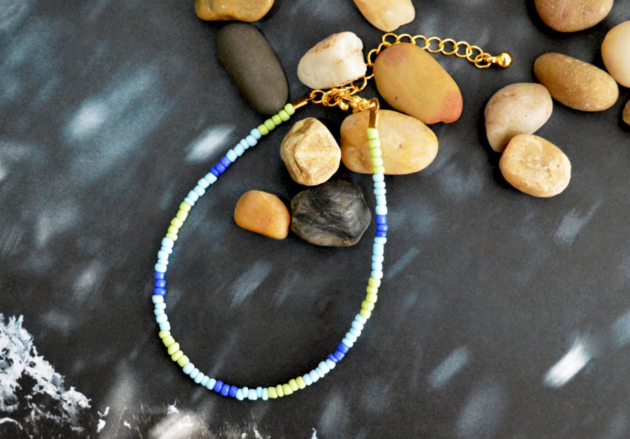 ) C-016 Beaded Bracelet, Seed Bead Bracelet, Blue Bracelet, Simple Bracelet, Pattern Bracelet/everyday Jewelry/
