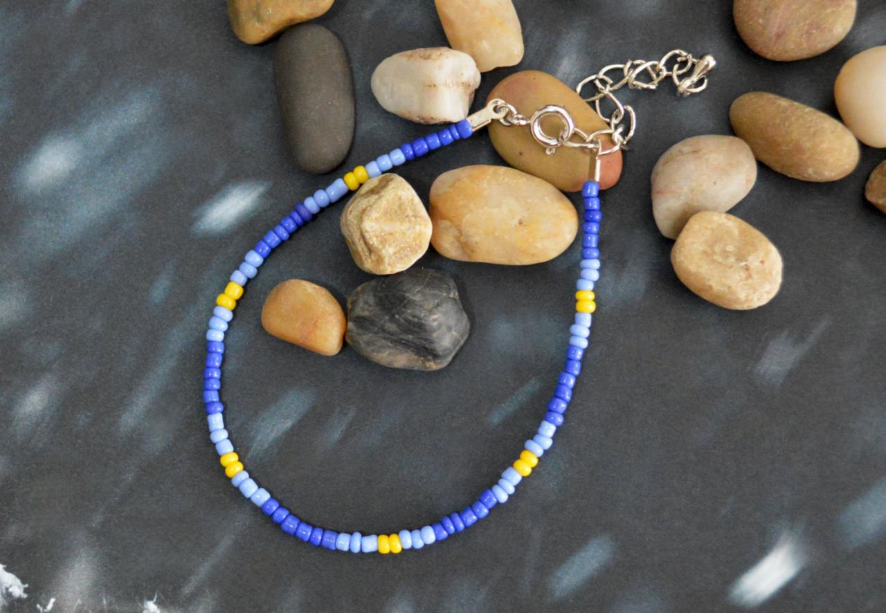 ) C-014 Beaded Bracelet, Seed Bead Bracelet, Blue Bracelet, Simple Bracelet, Pattern Bracelet/everyday Jewelry/