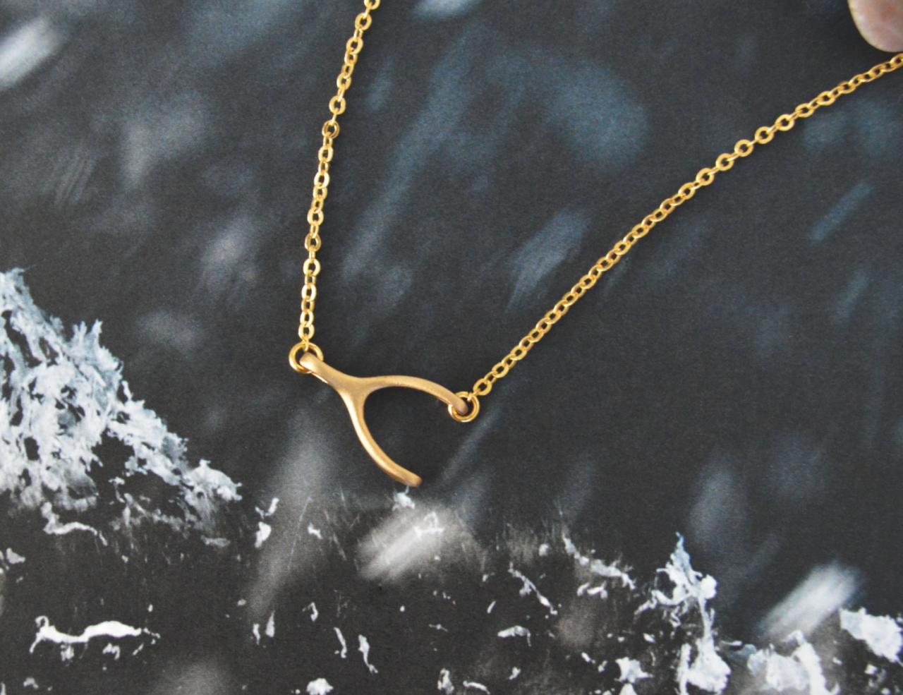 A-010 Wishbone Necklace, Simple Necklace, Modern Necklace, Pendant Necklace, Gold Plated Chain/bridesmaid/gifts/everyday Jewelry/