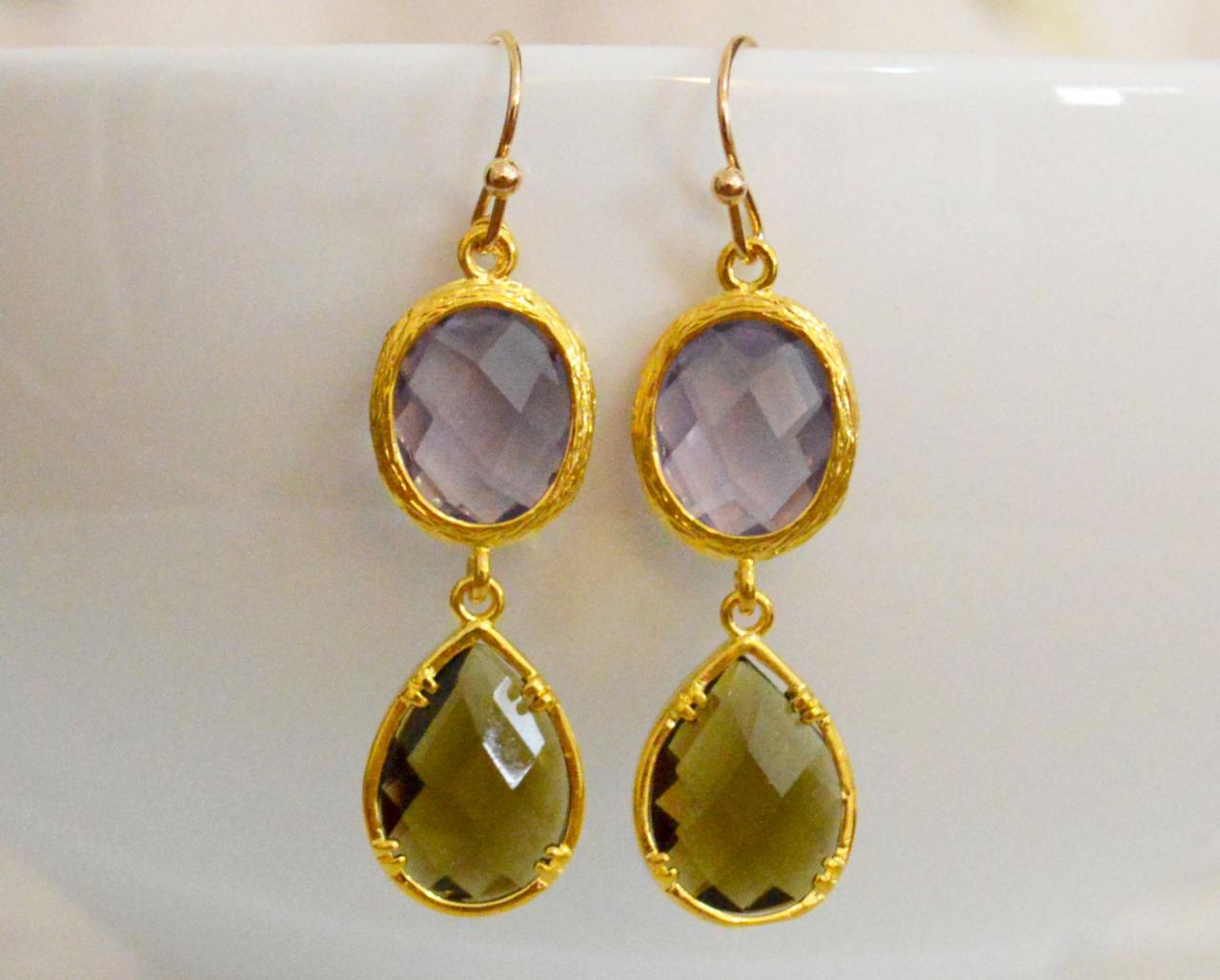 ) B-034 Glass Earrings, Tanzanite & Morion Drop Earrings, Dangle Earrings, Gold Plated Earrings/bridesmaid Gifts/everyday Jewelry/