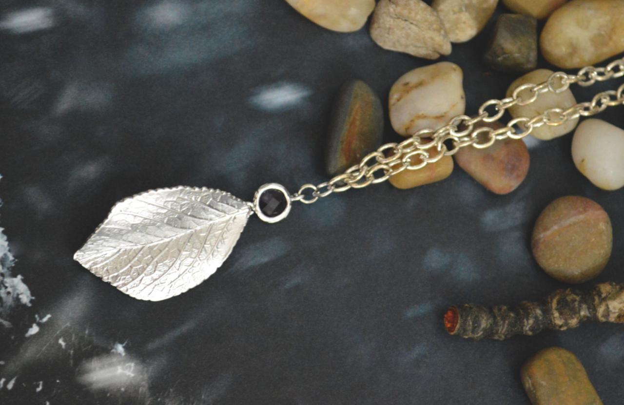 A-036 Leaf Pendant With Champagne Glass Necklace, Modern Necklace, White Gold Rhodium Plated Chain/special Gifts/ Everyday Jewelry/