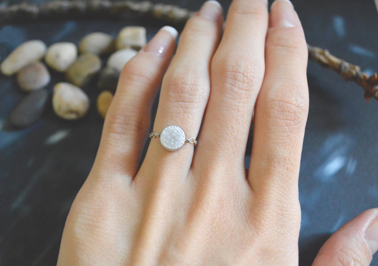 E-041 Hammered Ring, Coin Ring, Circle Ring, Chain Ring, Simple Ring, Modern Ring, Rhodium Plated Ring/everyday/gift/