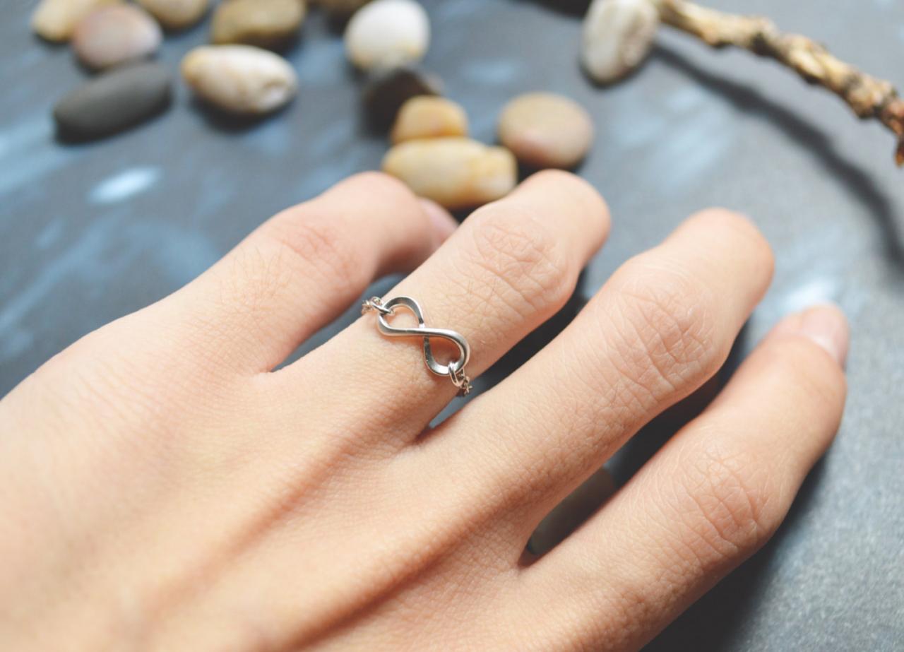 E-038 Infinity Ring, Chain Ring, Simple Ring, Modern Ring, Silver Plated Ring/everyday/gift/