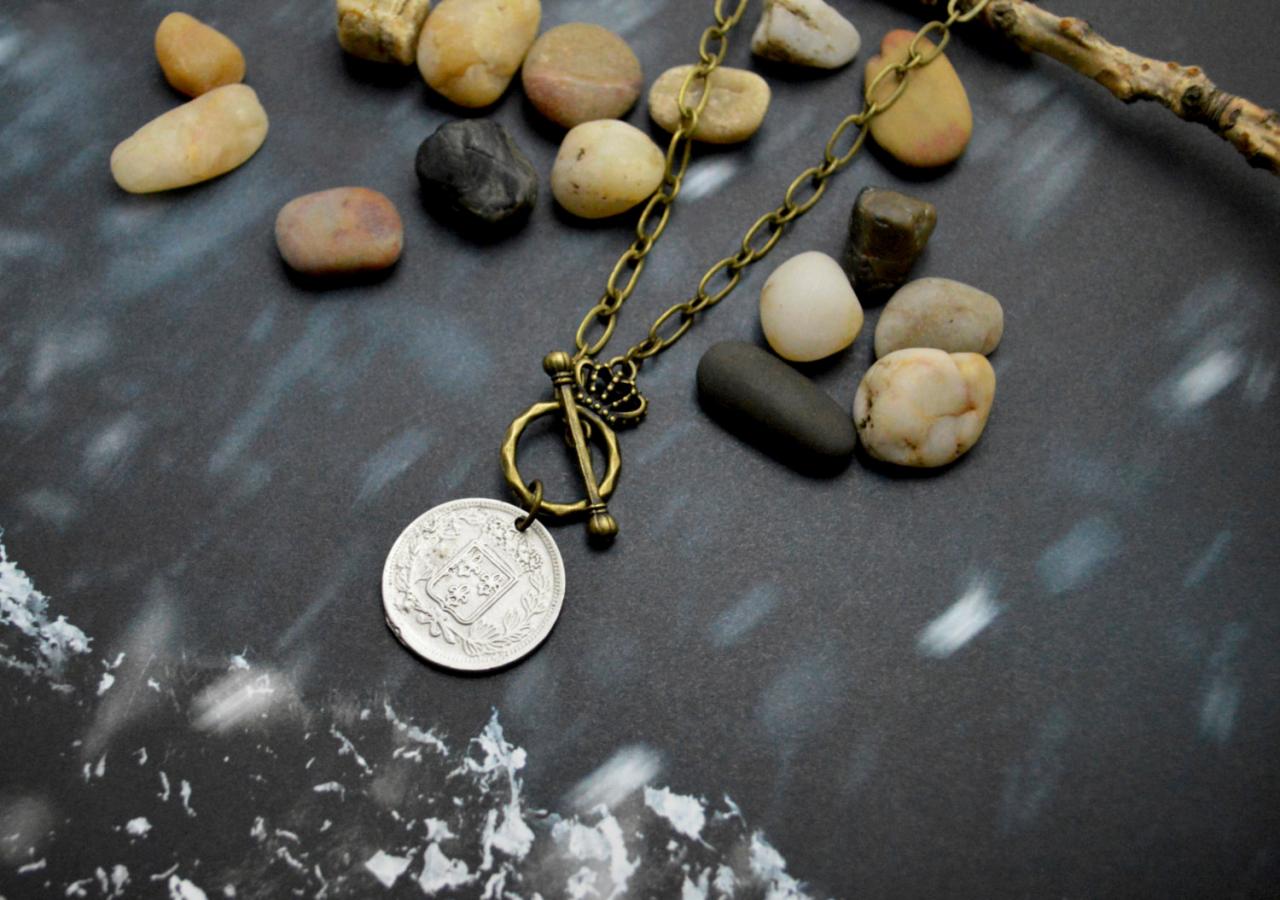A-119 Antique Coin Necklace, Chunky Necklace, Antique Bronze Necklace, Modern Necklace/bridesmaid/gifts/everyday Jewelry/