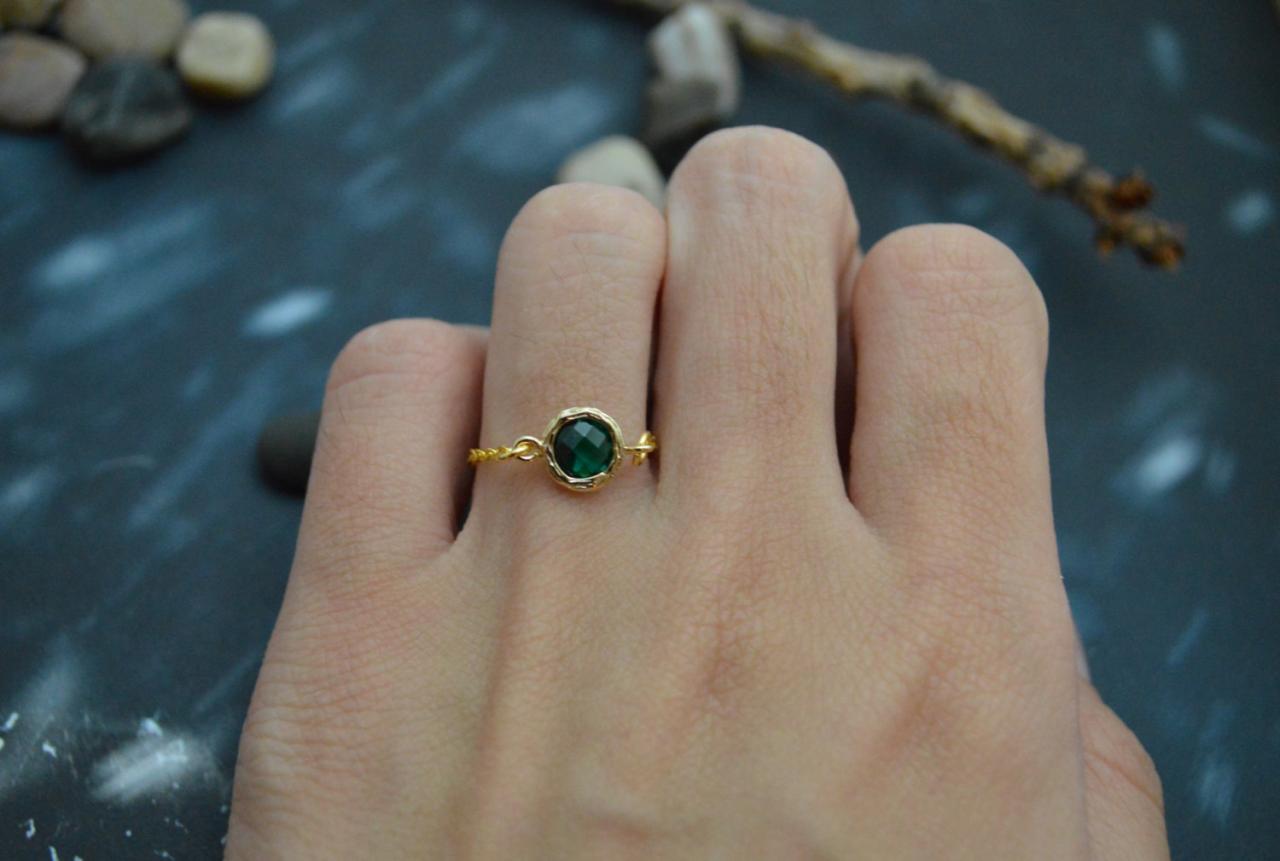 E-030 Emerald ring, Gold Frame ring, Chain ring, Simple ring, Modern ring, Gold plated ring/Everyday/Gift/