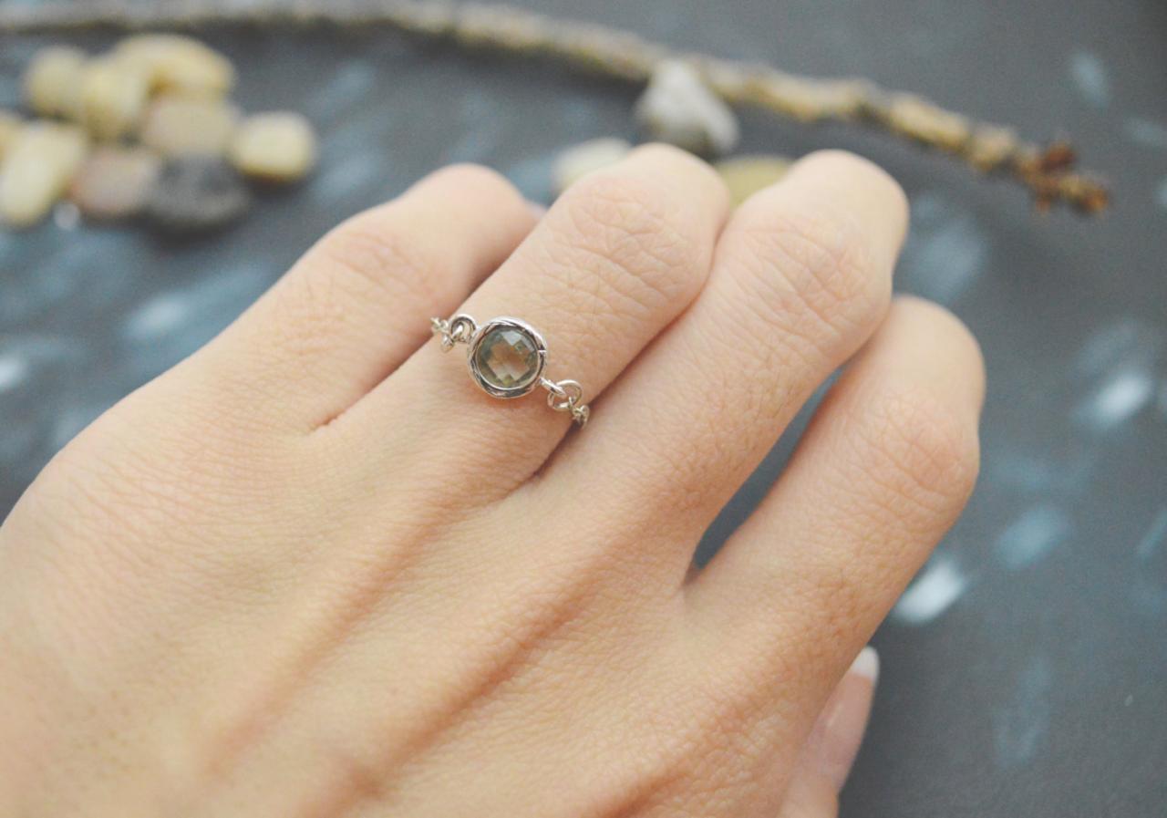 E-029 Charcoal Glass ring, Silver Frame ring, Chain ring, Sapphire ring, Simple ring, Modern ring, Silver plated ring/Everyday/Gift/