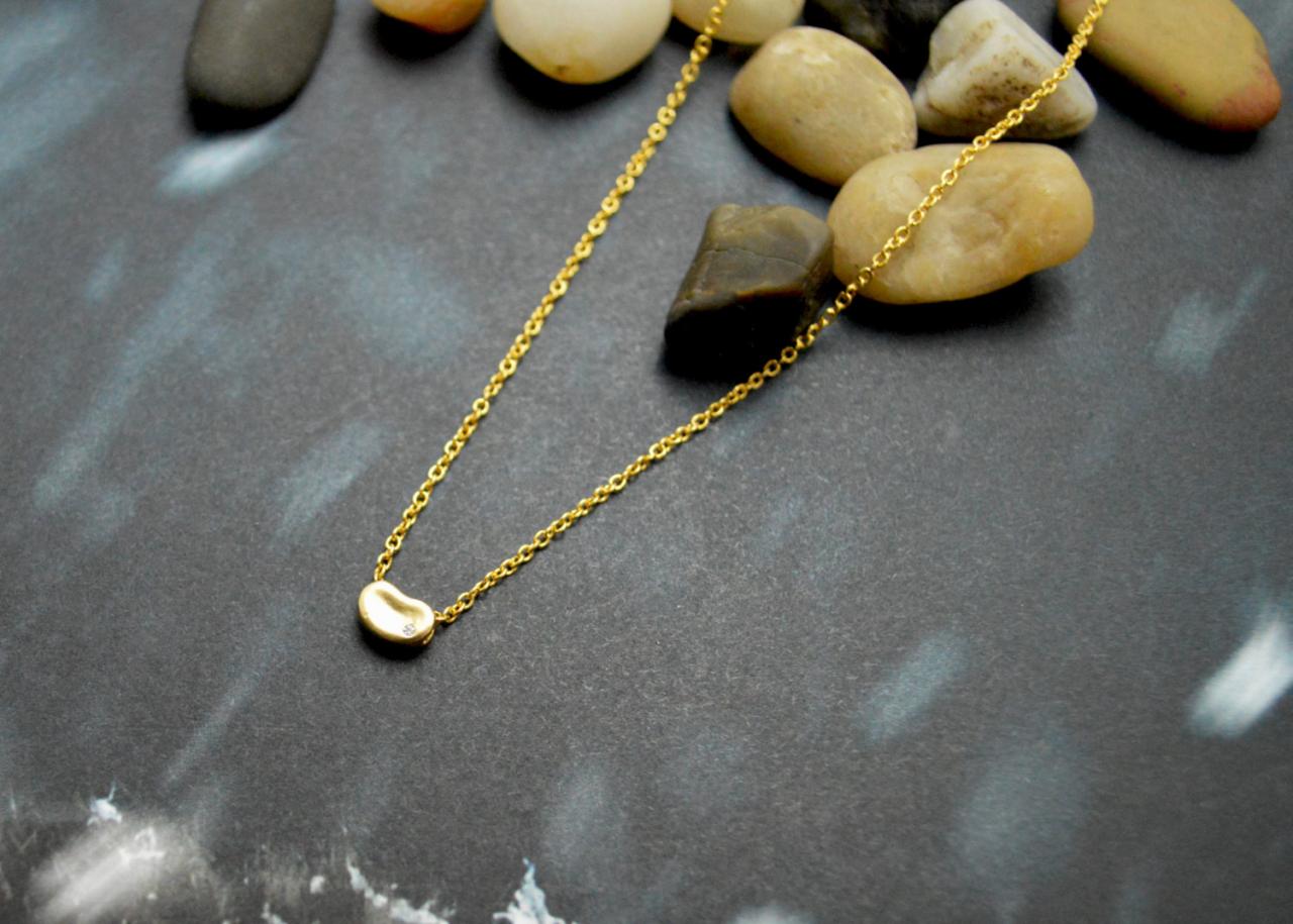A-112 Bean Necklace, Cubic Necklace, Zirconia Necklace, Modern Necklace, Gold Plated Necklace/bridesmaid Gifts/everyday Jewelry/
