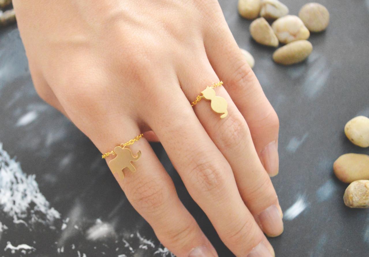 E-023 Cat Ring, Chain Ring, Simple Ring, Modern Ring, Gold Plated Ring/everyday/gift/