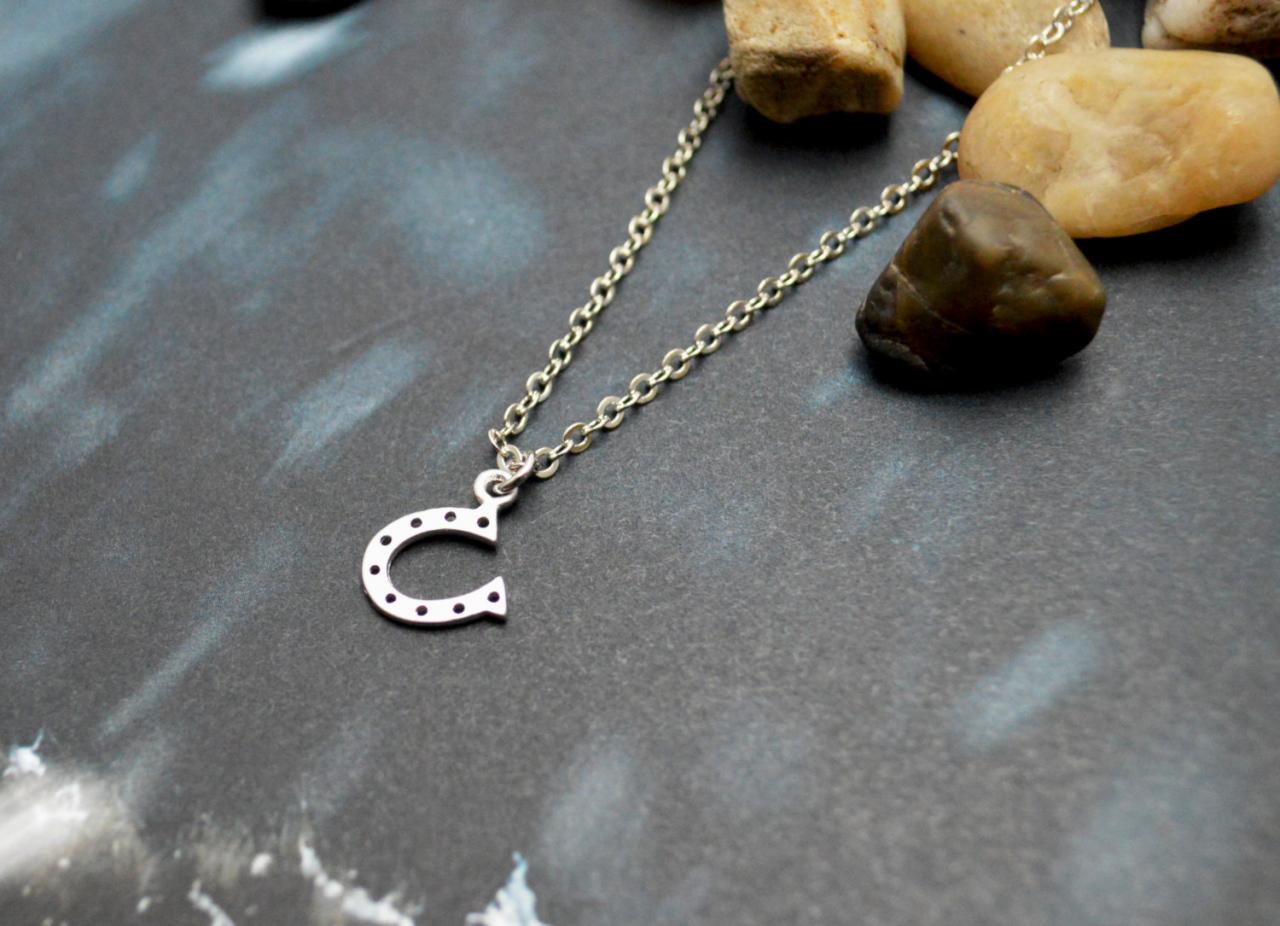 A-110 Horse’s Hoof Necklace, Horseshoe Necklace, Simple Necklace, Modern Necklace, Rhodium Plated/bridesmaid/gifts/everyday Jewelry/