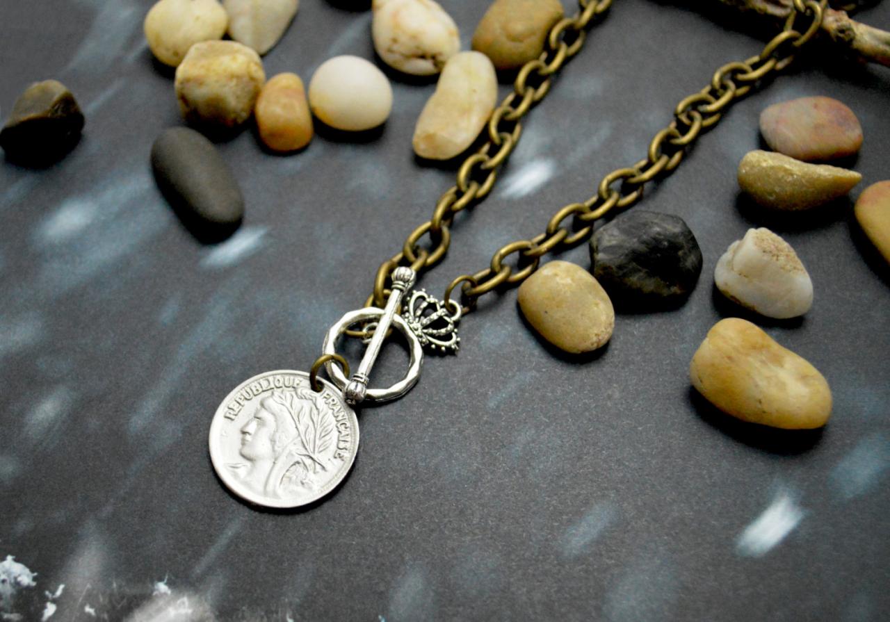 A-109 Antique coin necklace, Chunky necklace, Antique bronze necklace, Modern necklace/Bridesmaid/gifts/Everyday jewelry/