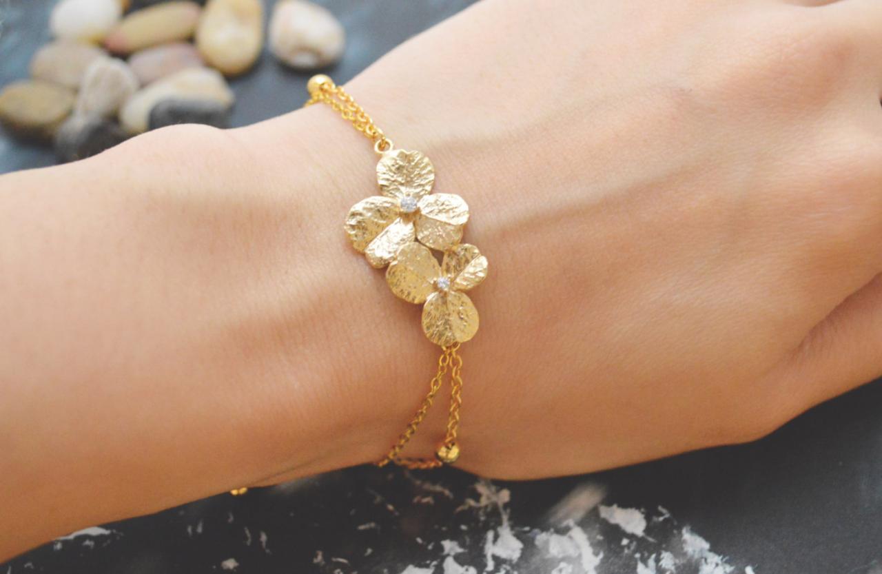 C-085 Flower Bracelet, Simple Bracelet, Modern Bracelet, Ball Chain, Gold Plated/everyday Jewelry/