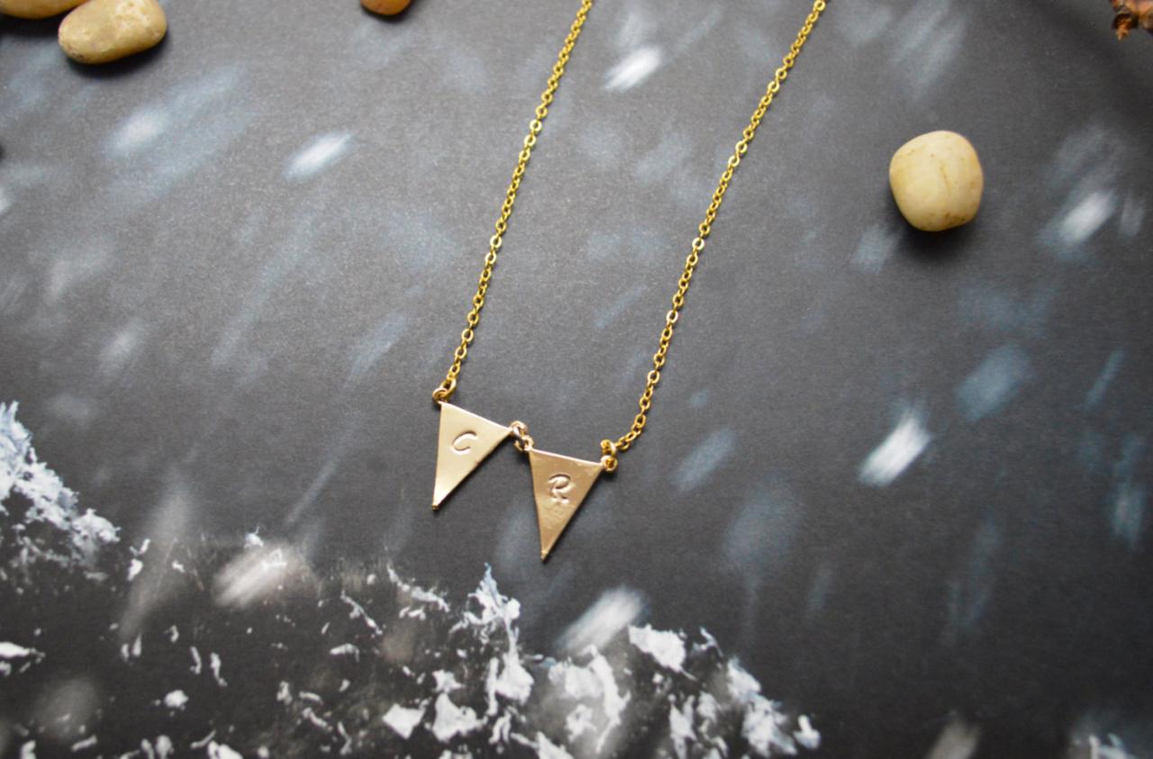 A-150 Hand stamped initial leaf necklace, Triangle necklace, Simple necklace, Modern necklace, Gold plated/Everyday jewelry /Special gift/