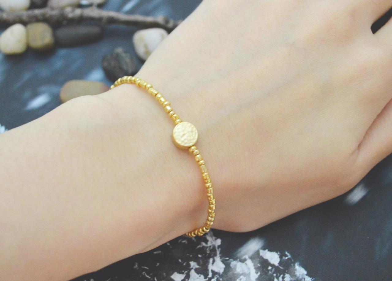 C-108 Gold Beaded Bracelet, Seed Beads Bracelet, Coin Bracelet, Simple, Modern Bracelet, Gold Plated /everyday Jewelry/