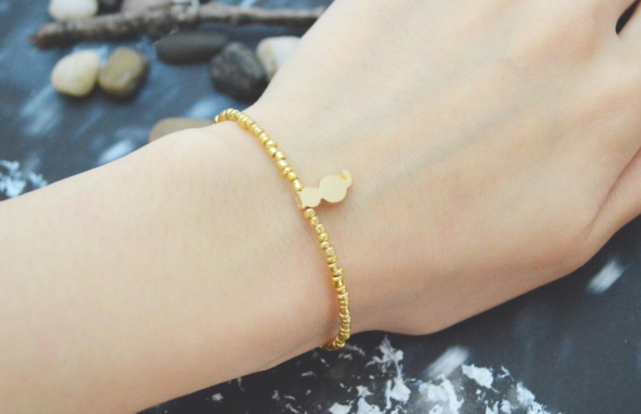 C-106 Gold Beaded Bracelet, Seed Beads Bracelet, Cat Bracelet, Simple, Modern Bracelet, Gold Plated /everyday Jewelry/