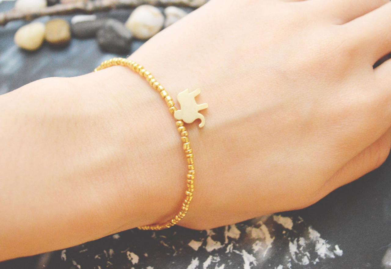 C-102 Gold Beaded Bracelet, Seed Bead Bracelet, Elephant Bracelet, Simple, Modern Bracelet, Gold Plated /everyday Jewelry/