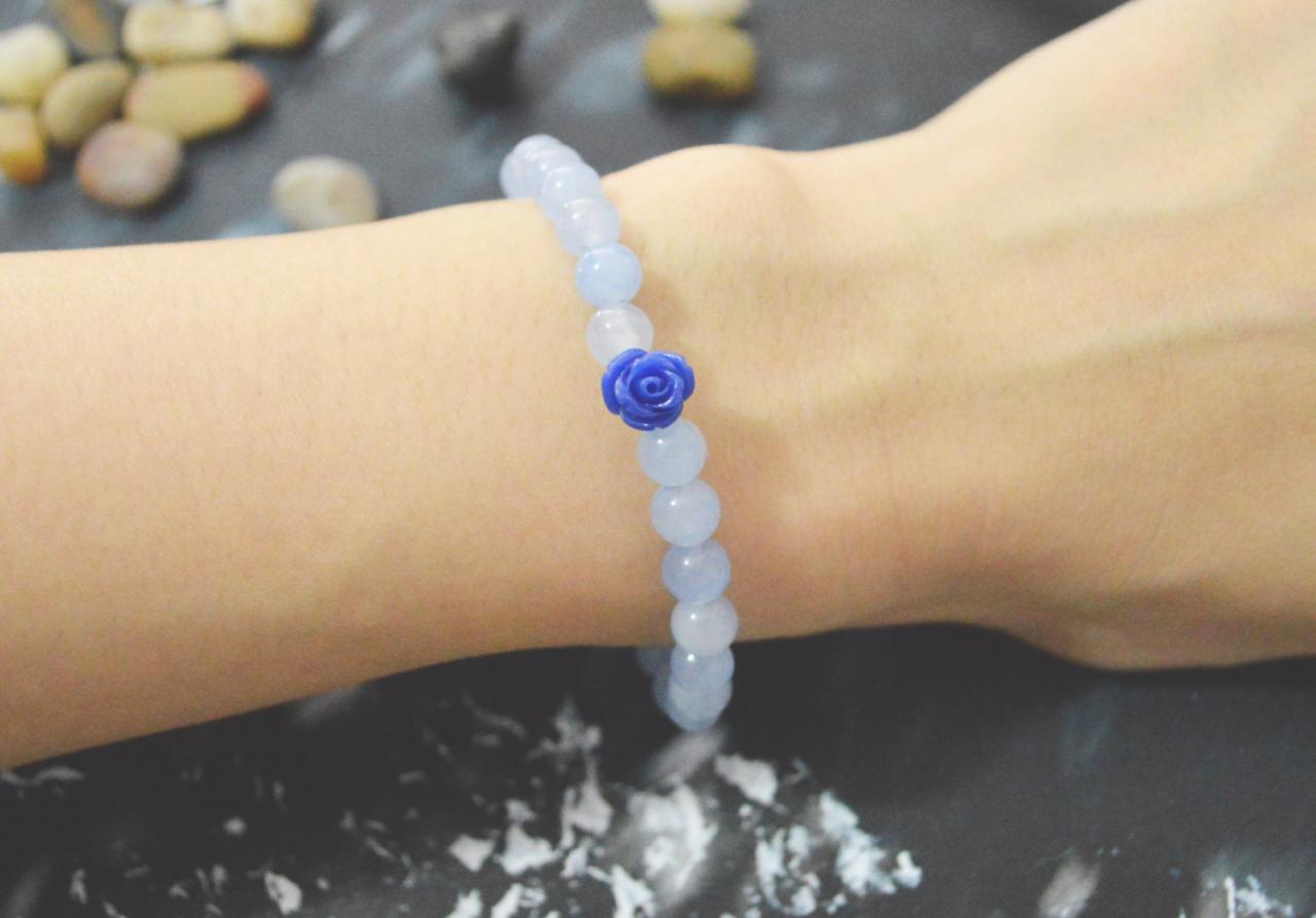 C-131 Rose bracelet, Blue jade, Cabochon bracelet, Stretch bracelet, Stone bracelet, Navy bracelet, Gold plated/Everyday jewelry/