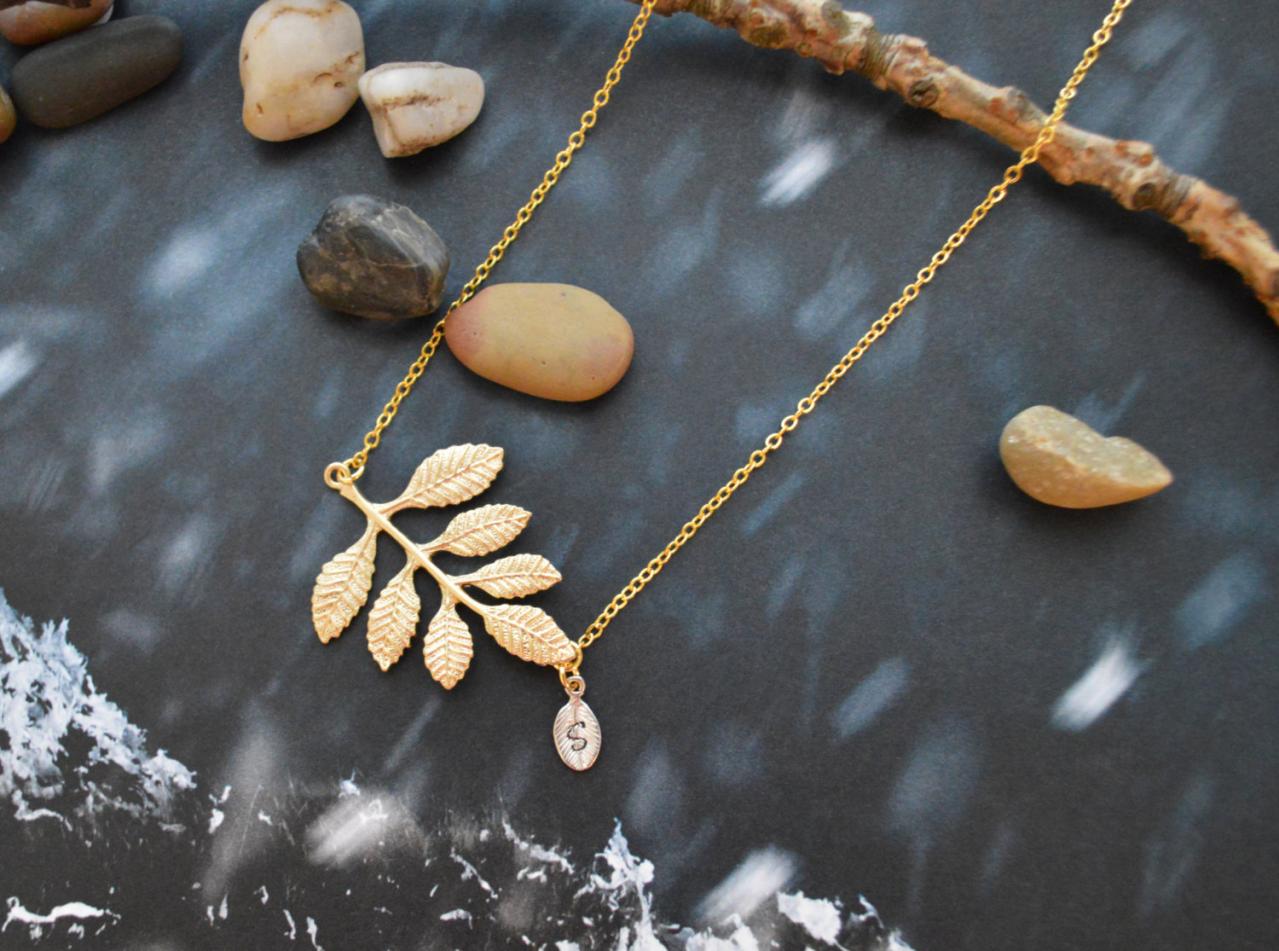 A-167 Leaf necklace, Personalized initial leaf necklace, Hand stamped, Simple necklace, Gold plated chain/Everyday jewelry /Special gift/