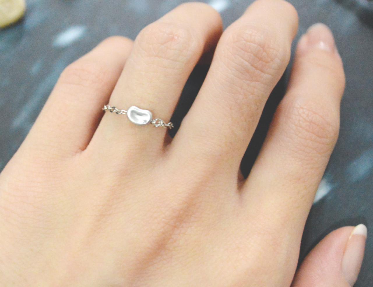 E-052 Mini Bean Ring, Chain Ring, Cubic Ring, Simple Ring, Modern Ring, Silver Plated Ring/everyday/gift/